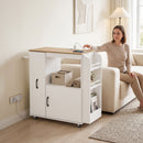 Carrello da Cucina 80x40x88 cm con Presa di Corrente Portaspezie e Armadietto in Truciolato Bianco      