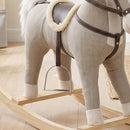 Cavallo a Dondolo per Bambini 1-3 Anni 71x30x68 cm con Suoni di Zoccoli e Nitriti in Tessuto Effetto Lino e Legno Massello Grigio      