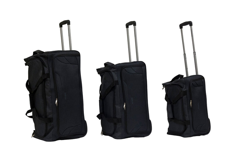 Set 3 Valigie Borsone Trolley Ultraleggero con Ruote in Poliestere Ravizzoni Bacco Nero