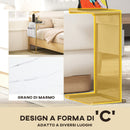 Tavolino da Salotto a Forma di C Piano Effetto Marmo con Prese di Corrente e USB in MDF Bianco  