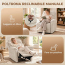 Poltrona Reclinabile Manuale 83x96x98 cm con Poggiapiedi Seduta a Molle e Schienale Morbido in Velluto Crema      