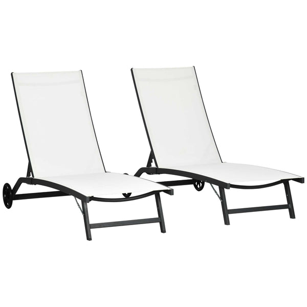 Set 2 Lettini Prendisole 66x165x102 cm con Schienale Reclinabile in Alluminio e Tessuto Traspirante Crema online