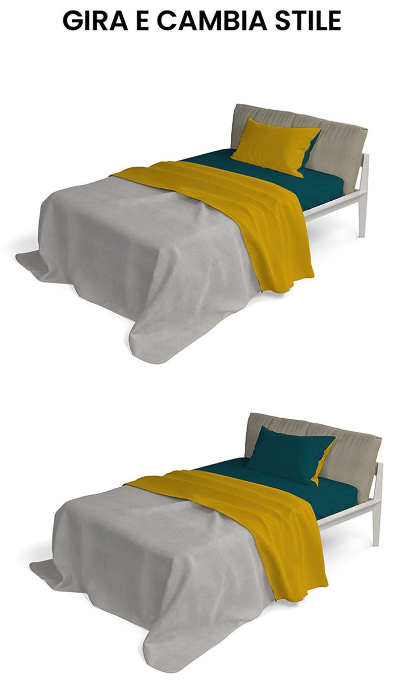 Set Lenzuola Sopra Sotto e Federe Doubleface Ocra\/Verde Petrolio