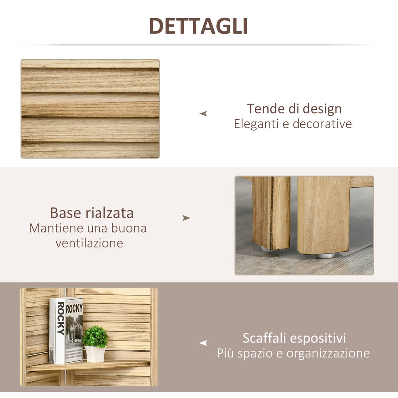 Paravento Divisorio per Interni Pieghevole 162x170 cm a 4 Ante con Ripiani in Legno di Paulonia Legno      