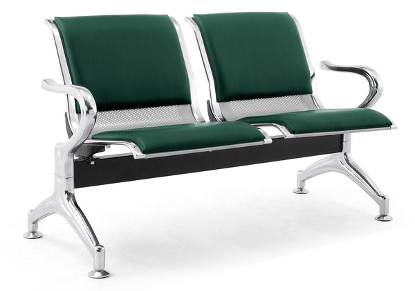 prezzo Banc de salle d'attente 2 places pour bureau avec coussin en acier et simili cuir argenté/vert forêt