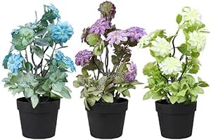 acquista Set 3 Piante Artificiali con Fiori Colorati con Vaso in Polipropilene Nero