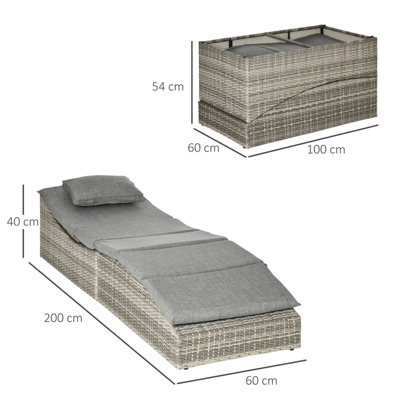 Lettino Prendisole da Giardino 60x200x40 cm in Rattan PE Grigio