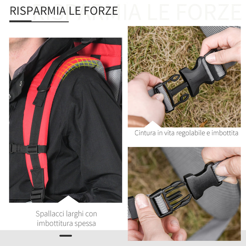 Zaino Porta Bimbo Pieghevole 38x77x87,5 cm per Trekking in Tessuto Oxford Rosso