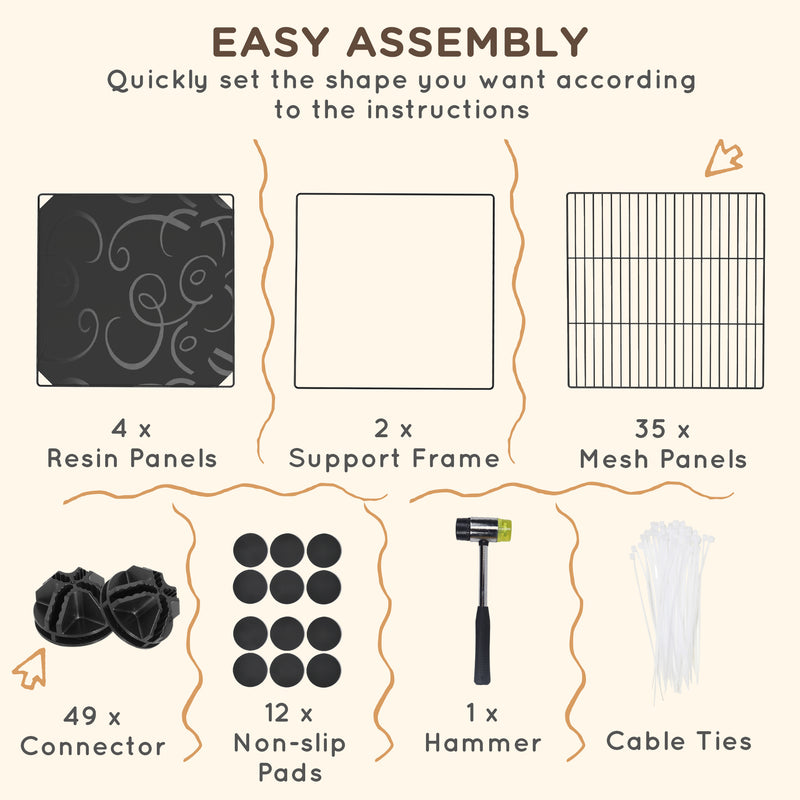 Recinto per Animali Modulabile e Multilivello 140x70x105 cm con 39 Pannelli in Acciaio e PP Nero   