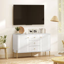 Credenza Moderna 120x39,1x76 cm con 3 Cassetti Silenziosi 2 Ripiani Regolabili 5 Gambe in Acciaio e MDF Bianco      