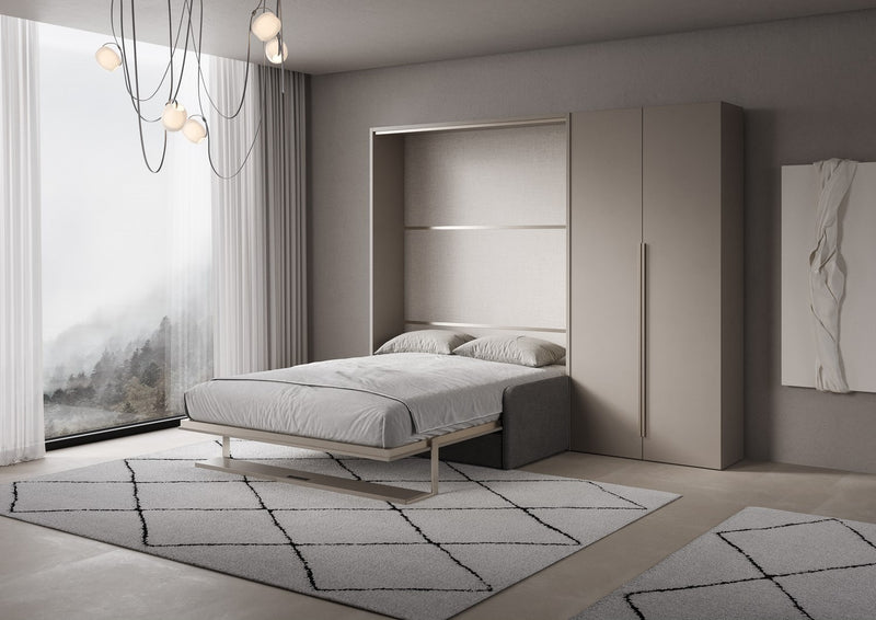 Letto Matrimoniale A Scomparsa 160 Versia Con Divano Mensola E Armadio Dx 2 Ante Argilla      