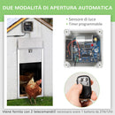 Porta Automatica per Pollaio 6V 30x30 cm con Timer e Sensore di Luce in Alluminio e ABS Argento