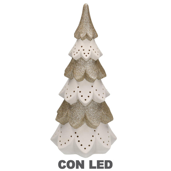 Sapin de Noël en céramique or blanc avec Led cm Ø14xh29 prezzo
