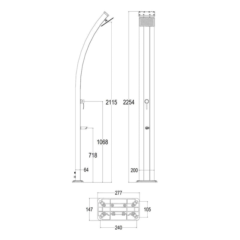Doccia Solare da Giardino 30L Miscelatore e Lavapiedi Sined Lea Grigia