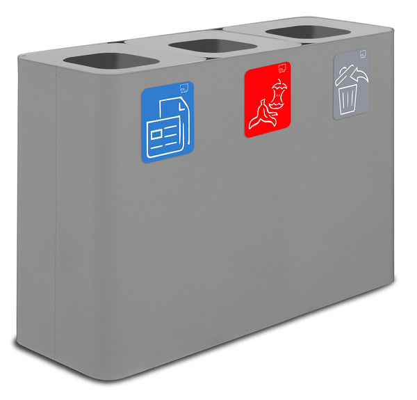 Pattumiera Sistema di Raccolta Rifiuti 115x38xh80 cm in Acciaio 3 Scomparti Grigio sconto