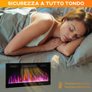 Camino Elettrico da Incasso o a Parete 91,4x9,4x47 cm con Temperatura Regolabile in Acciaio e Vetro Nero      