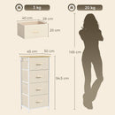 Cassettiera 45x30x94,5 cm con 4 Cassetti Pieghevoli in Tessuto Tasche e 2 Ganci Struttura in Acciaio Beige      