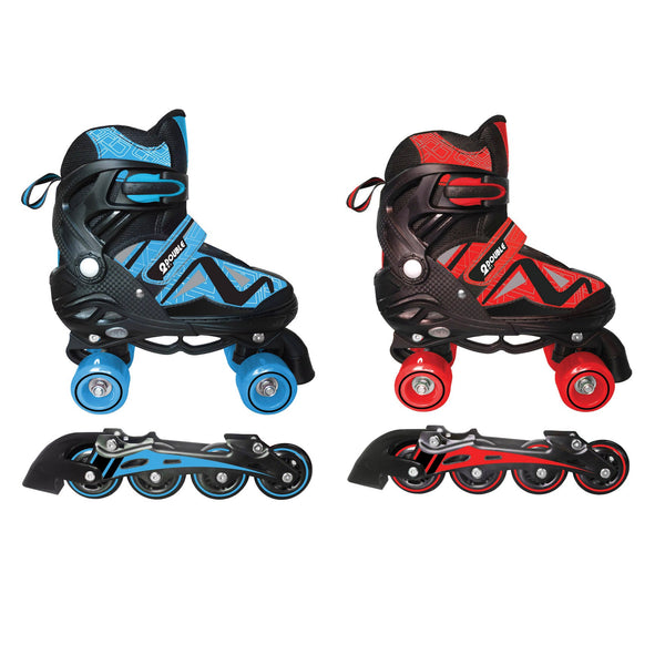 prezzo Patins à roulettes Classiques et Inline 2 en 1 Taille Ajustable 39-42 Roues Interchangeables Bleu ou Rouge