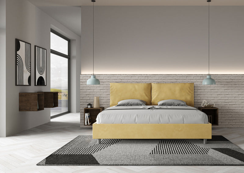 Letto Matrimoniale Imbottito in Microfibra Antea Large Ocra Varie Misure