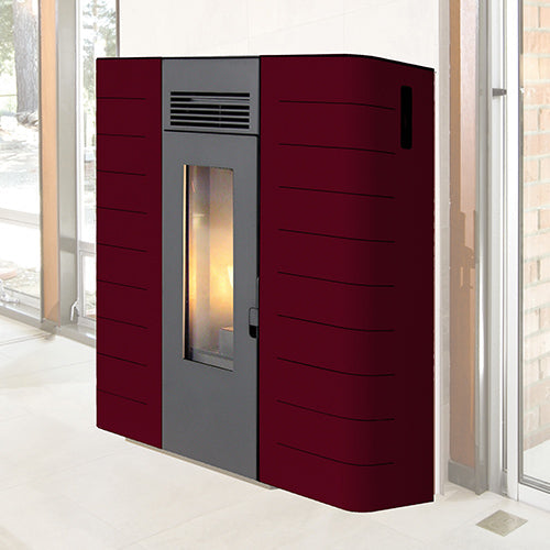 Termostufa Stufa a Pellet Ad Aria 16,1 Kw 320 M3 King Idro Slim 16 Bordeaux