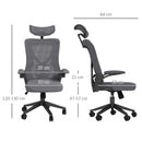 Sedia Poltrona Direzionale da Ufficio 65x64x120-130 cm in Tessuto a Rete Grigio Scuro