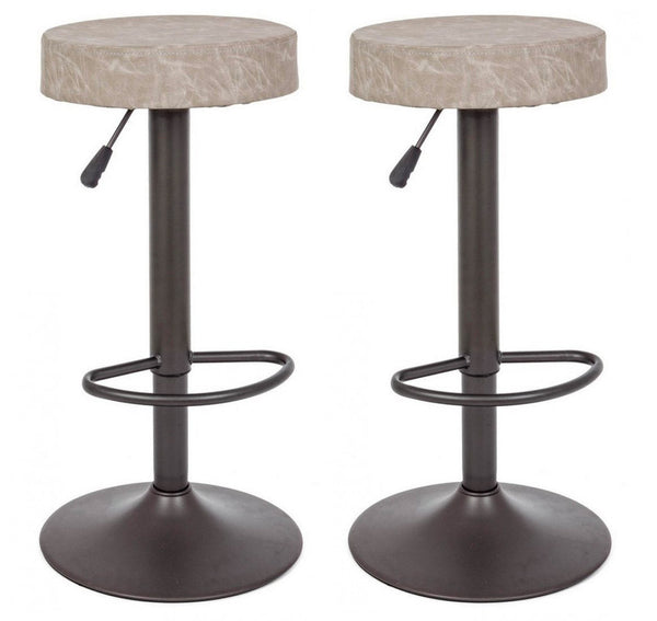 online Lot de 2 tabourets réglables 35x35x64/85 cm Piper en simili cuir gris clair vintage