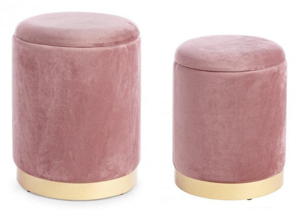 Set 2 Pouf Container Polina Rose Antique en Tissu Effet Velours sconto
