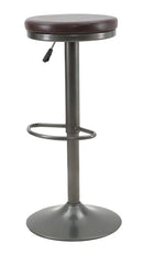 Sgabello Imbottito Round Ø38x60-82 cm in Ferro e Spugna e PU Marrone e Grigio