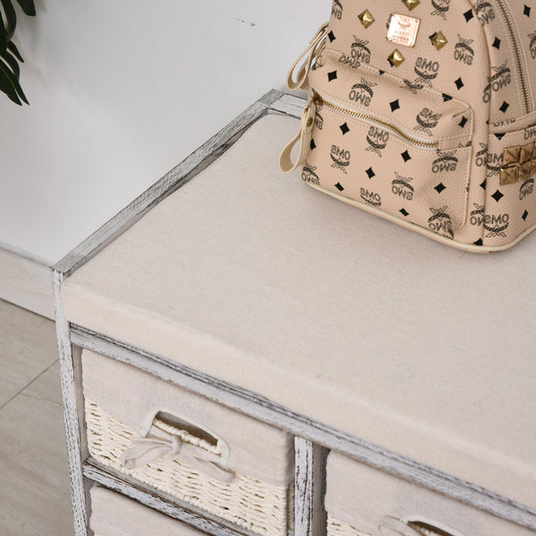Commode en bois 80x37x45 cm avec 5 tiroirs en osier beige prezzo