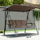 Dondolo da Giardino 3 Posti 222x131x175 cm con Tettuccio Regolabile con Vassoi e Cuscini Imbottiti in Metallo Marrone      