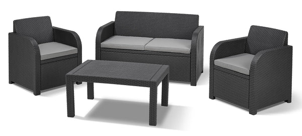 Salon de Jardin Canapé 2 Fauteuils et Table Basse en Résine Keter Carolina Lounge Anthracite online