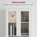 Credenza Cucina 59x30x164 cm Ante in Vetro e 2 Cassetti Bianco  