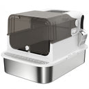 Lettiera per Gatti Chiusa 52L con Coperchio Ribaltabile Doppia Porta Paletta in Acciaio Inox Bianco      