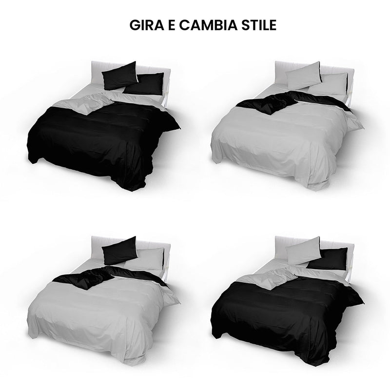 Copripiumino con Sacco e Federe Doubleface Nero\/Grigio Chiaro