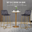 Set 2 Sgabelli da Bar con Schienale e Poggiapiedi  48x56,5x103 cm in Tessuto Vellutato Grigio