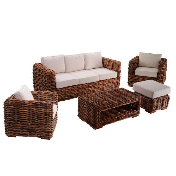 Ensemble Salon de Jardin 2 Fauteuils Table Basse Canapé 3 Places et Pouf en Rotin Naturel Adami Manama online