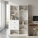 Libreria Doppia a 6 Livelli 120x30x200 cm con Cassetti e Pannello Forato in MDF e Metallo Bianco      
