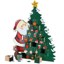 Calendario dell'Avvento Babbo Natale con Albero 51x38x7 cm con 24 Cassetti e 24 Addobbi in Legno Multicolore      