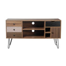 Mobile TV 4 Cassetti 1 Anta 3 Ripiani 120x39x64 cm in Legno MDF Effetto Rovere