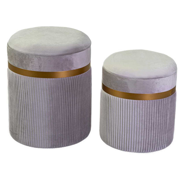 Lot de 2 Poufs de Rangement Ø35 cm et Ø39 cm en tissu Velours Gris sconto