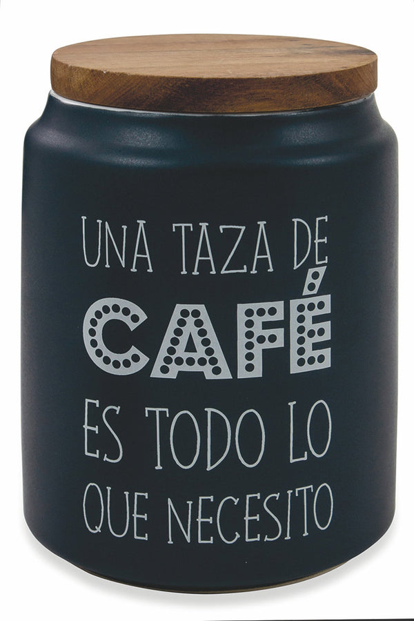 acquista Pot à Café avec Ecriture Ø10,5x15 cm en Grès avec Couvercle en Bambou VdE Tivoli 1996