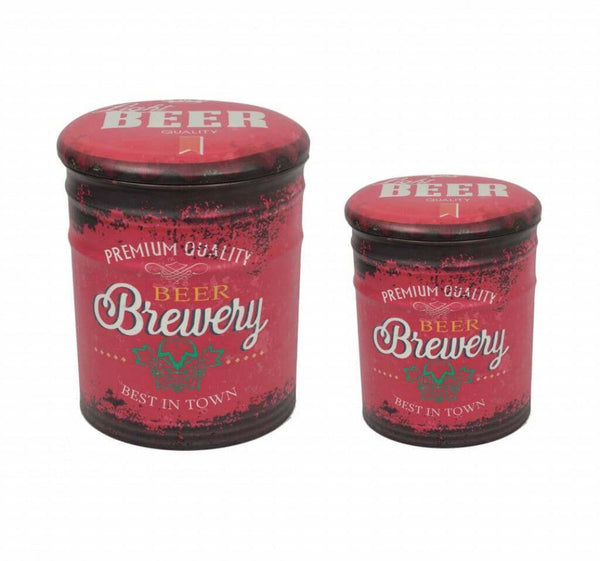 acquista Set 2 Pouf Conteneur Rond en MDF Red Beer