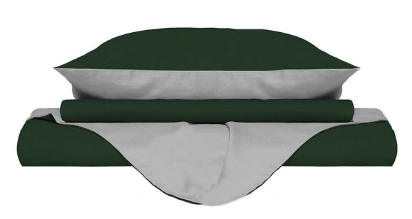 prezzo Housse de couette double avec sac et taies d'oreiller double face vert olive/gris clair