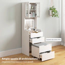 Toeletta Trucco con Specchio Illuminato e Sgabello Luce Regolabile Cassetti e Armadietto in MDF Bianco      