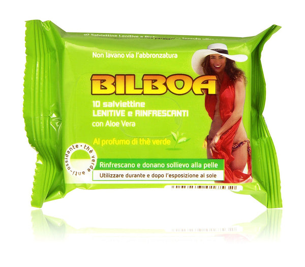 Lot de 10 lingettes bronzantes apaisantes et rafraîchissantes au thé vert Bilboa prezzo
