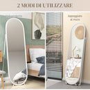 Specchio a Figura Intera da Terra 40x41x159 cm con Supporto Pieghevole in Vetro e Metallo Bianco  