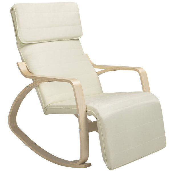 prezzo Sedia a Dondolo Poltrona Relax Cotone Beige Schienale e Poggiapiedi Regolabile
