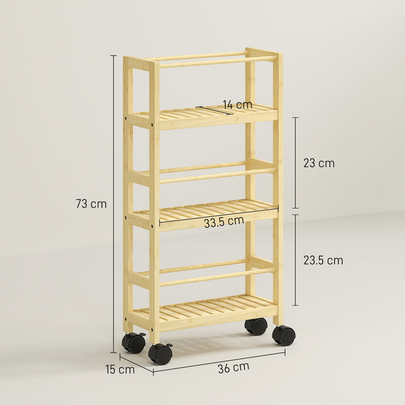 Scaffale Bagno a 3 Livelli 36x15x73 cm con Ruote in Legno di Bambù   