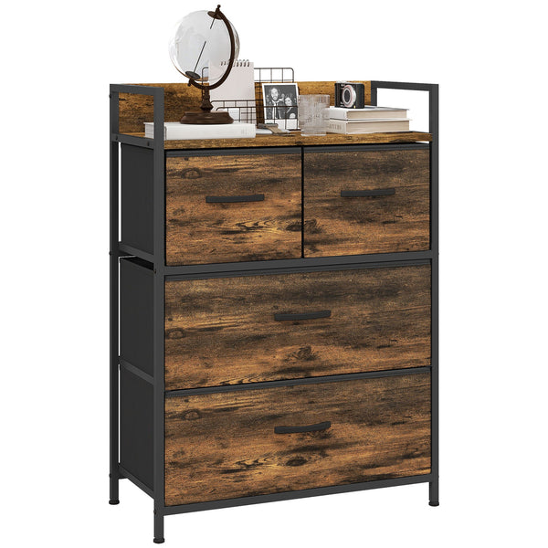 Cassettiera 4 Cassetti Design Industriale 60x29x85 cm in Acciaio Legno e Tessuto Marrone e Nero prezzo