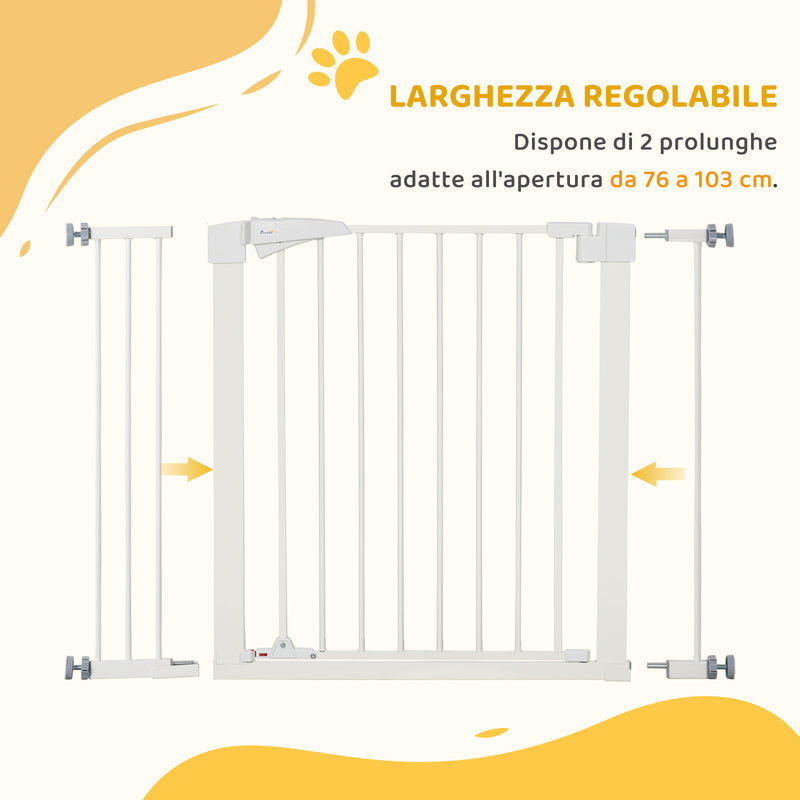Cancelletto per Cani Regolabile 76-103cm con Chiusura Automatica Acciaio Bianco      